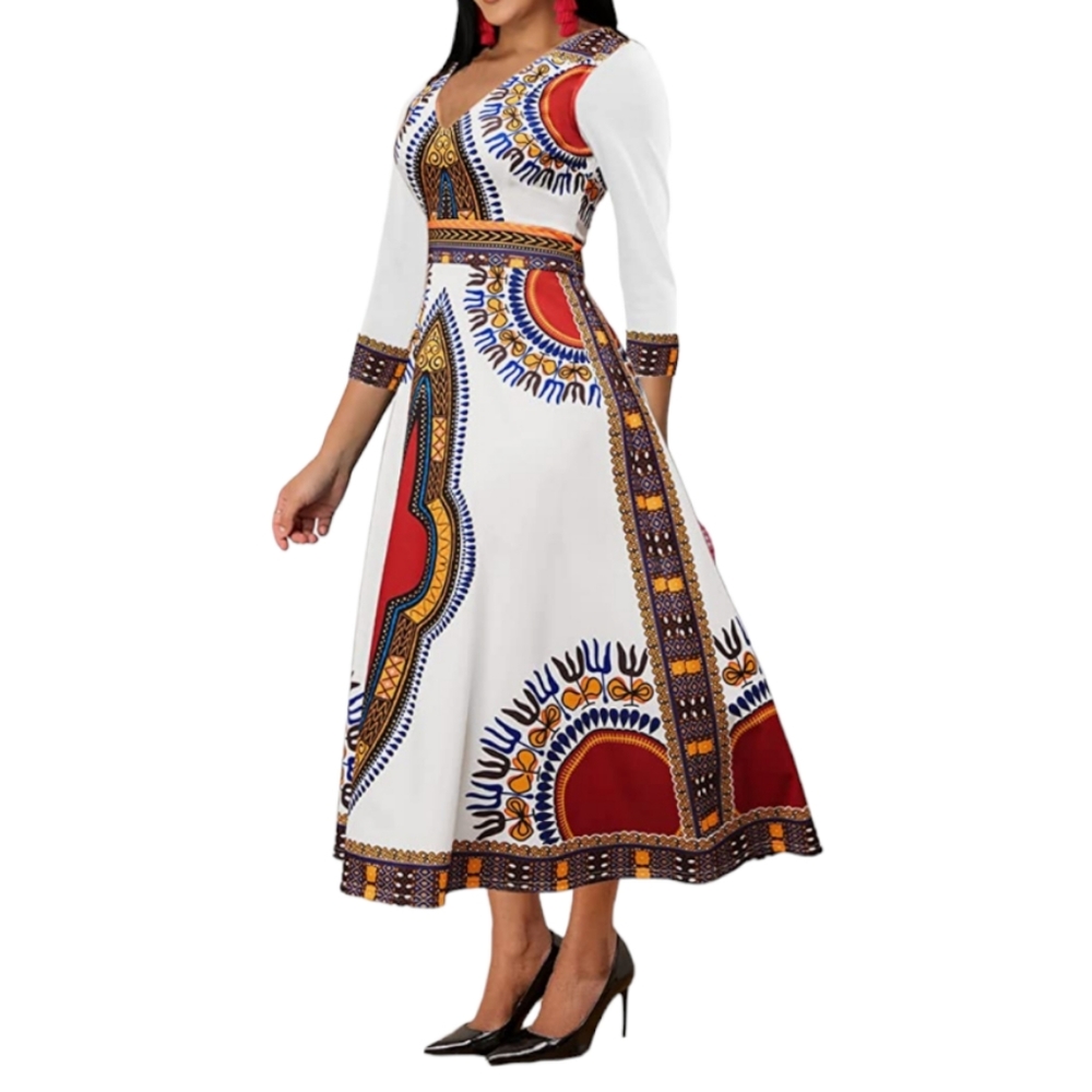 Gorgeous Multicolored Stretchy Ankara Print Maxi Dress With 3/4 Sleeve - Picture 5 of 12